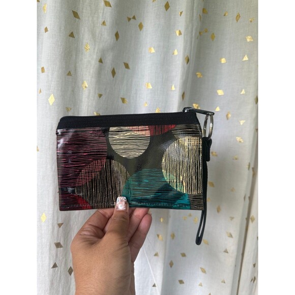 Roxy Y2K Vintage Coated Graphic Dual Zipper Snap Open Sections Wristlet Wallet - Picture 3 of 6